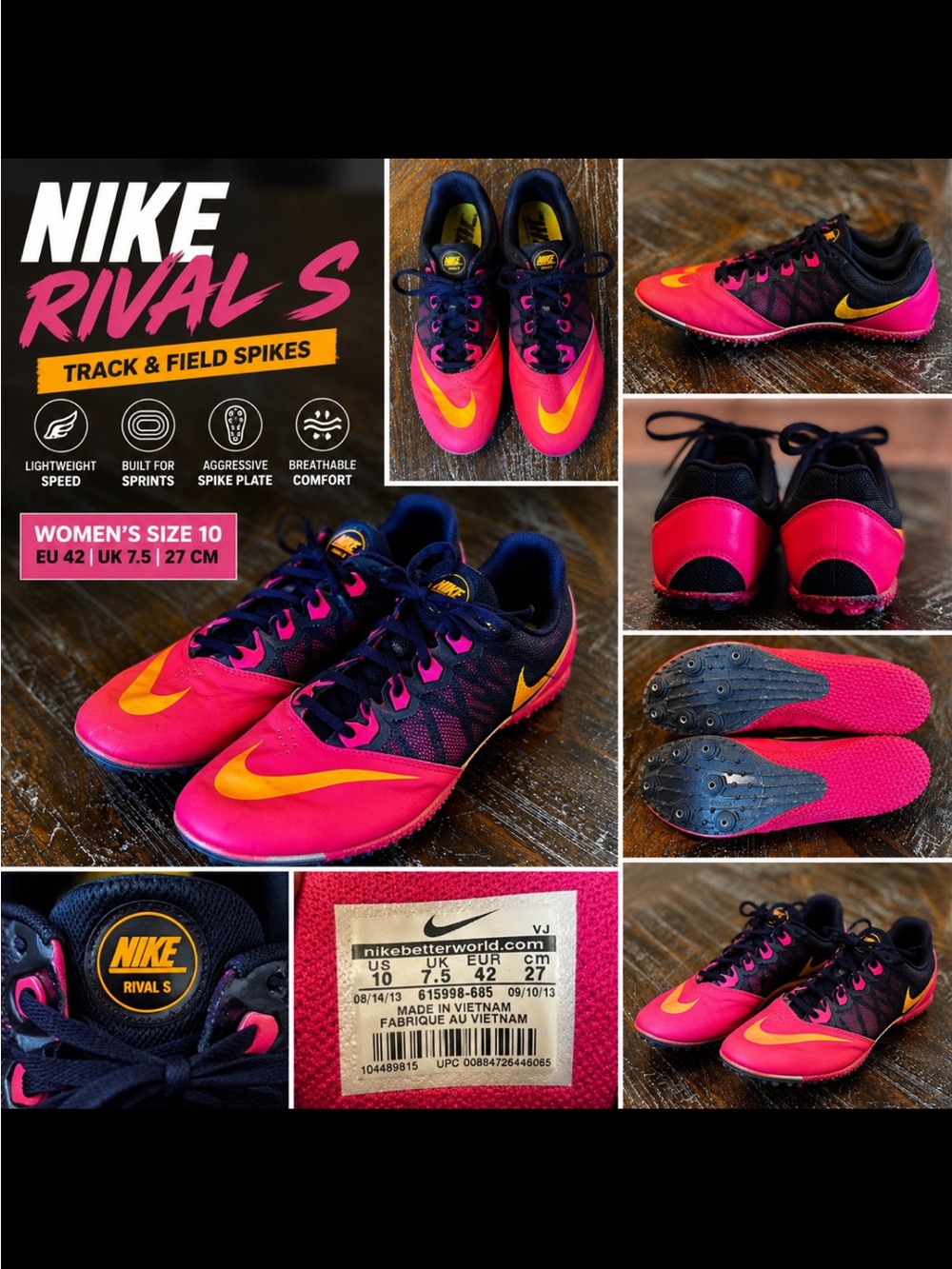 Nike Rival S Women’s Pink and Yellow Track Spikes